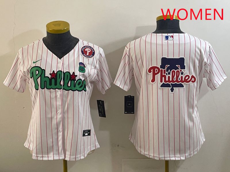 Women Philadelphia Phillies Blank White Stripe Second generation joint name 2025 Nike MLB Jersey style 6->women mlb jersey->Women Jersey